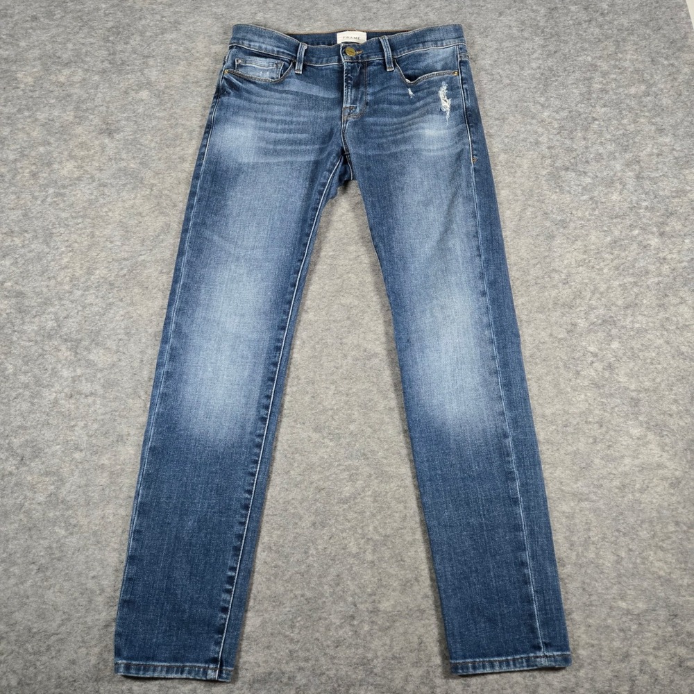 Frame Womens Blue Le Garcon Distressed Slim Boyfriend Jeans 26